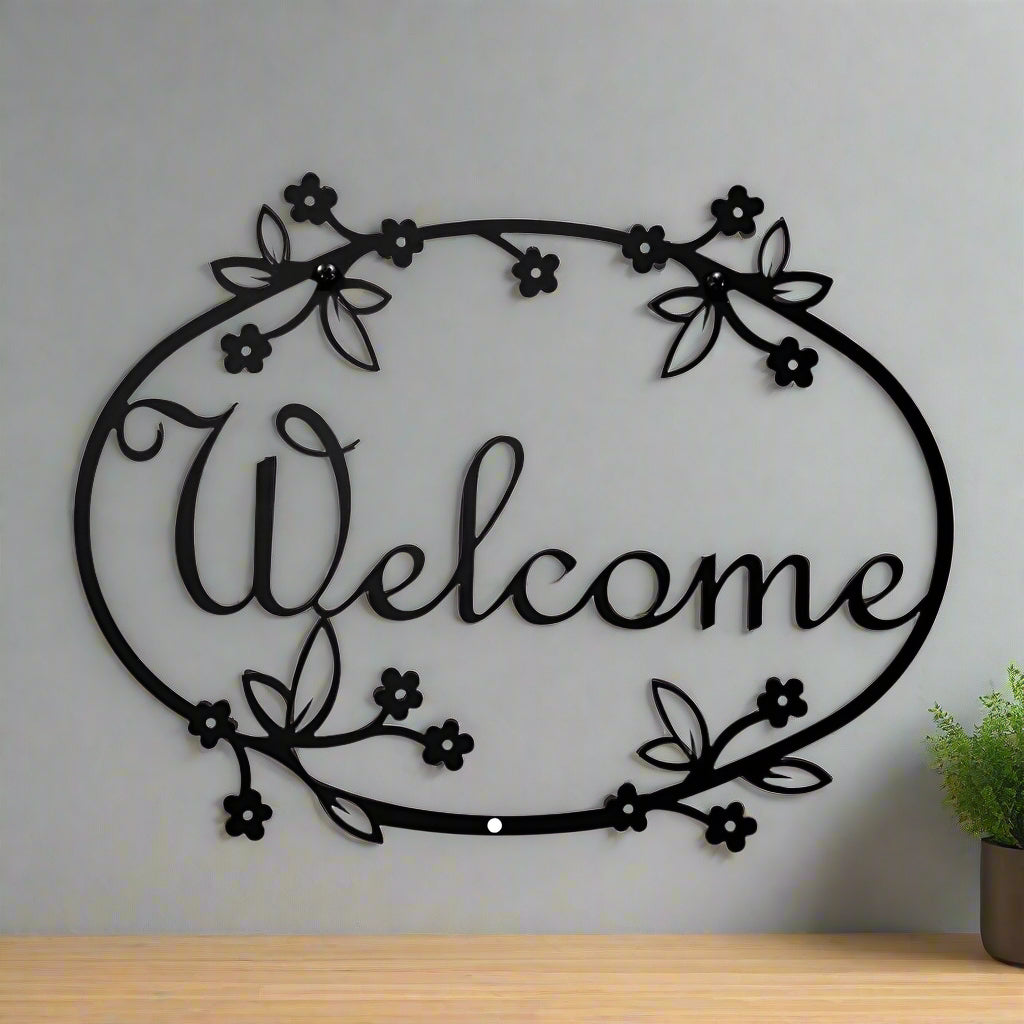 Wrought Iron Metal Floral Welcome Home Sign Medium