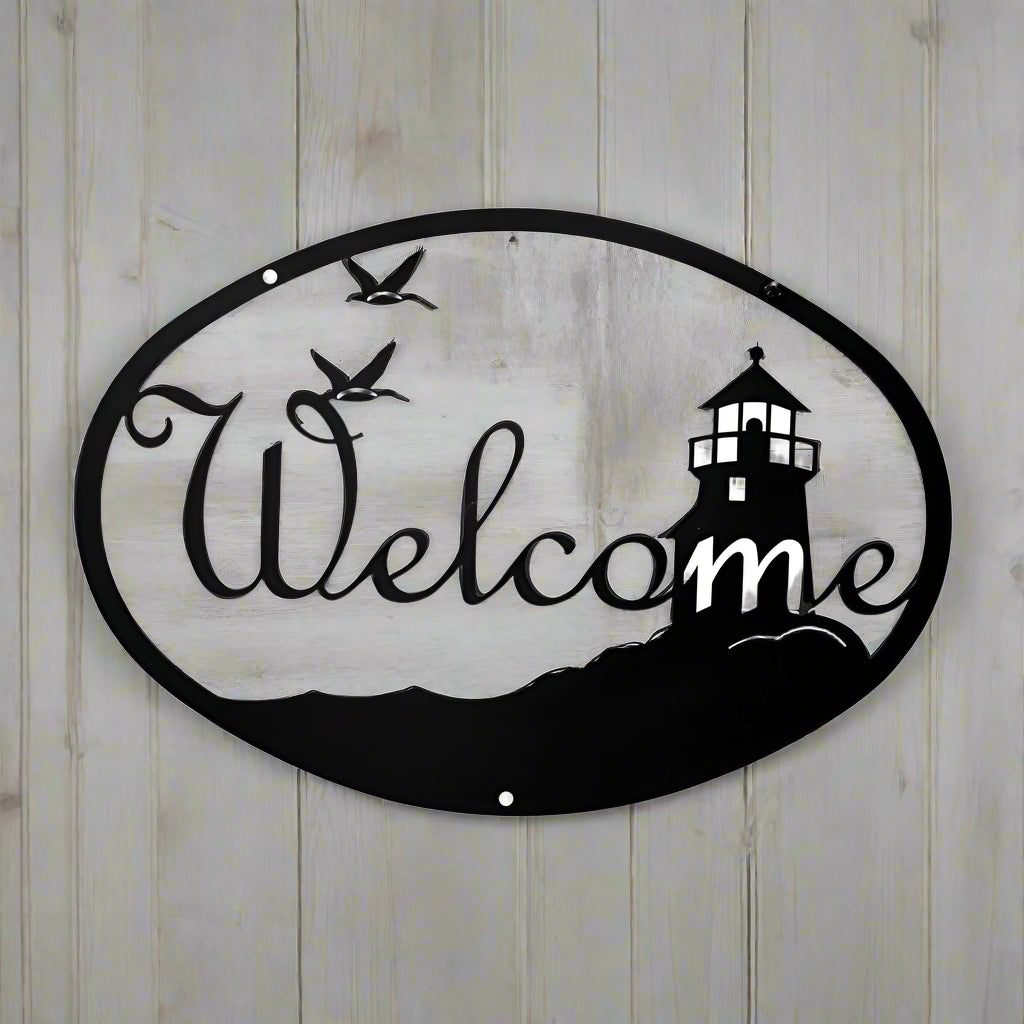 Wrought Iron Metal Medium Lighthouse Welcome Home Sign Medium