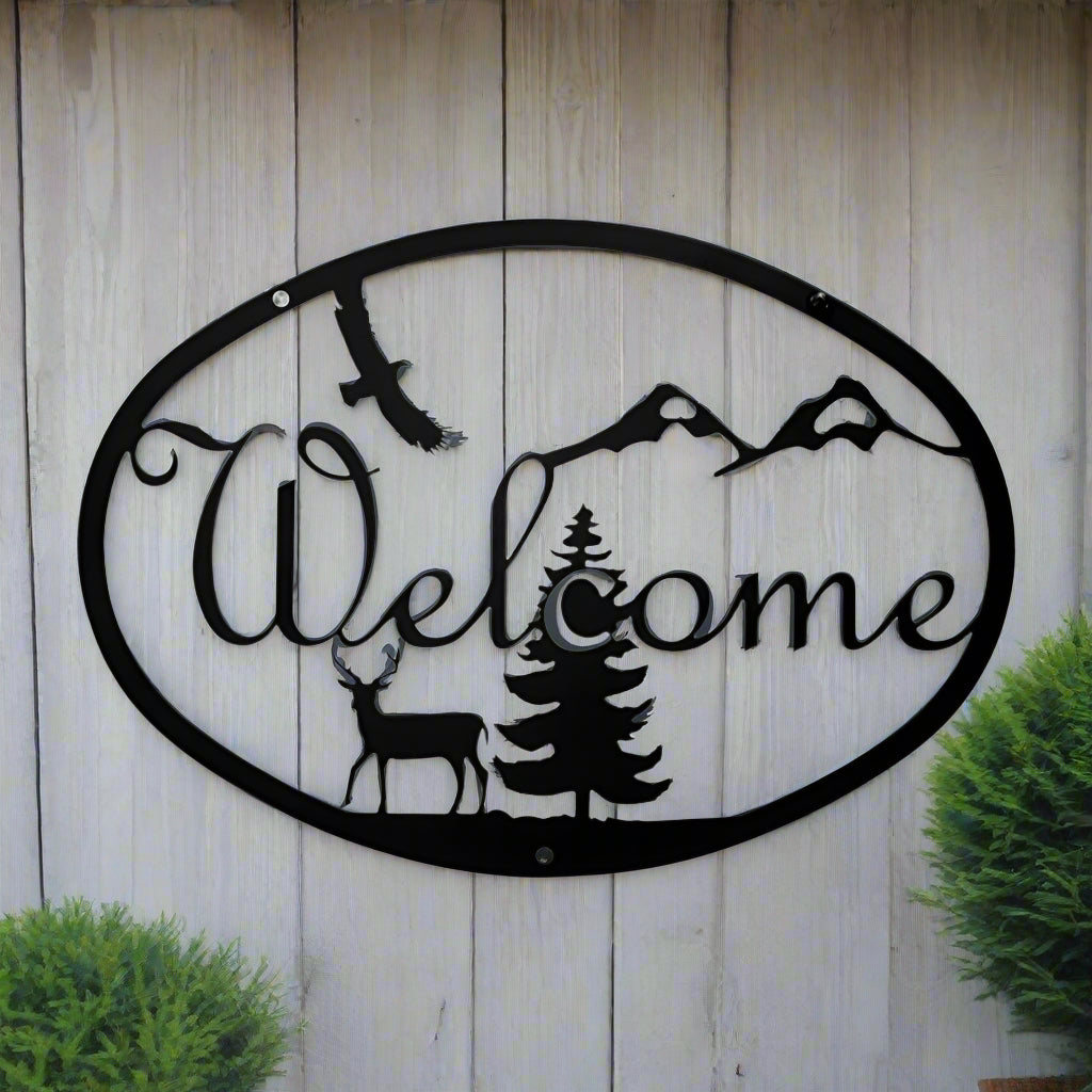 Wrought Iron Metal Deer Welcome Home Sign Medium