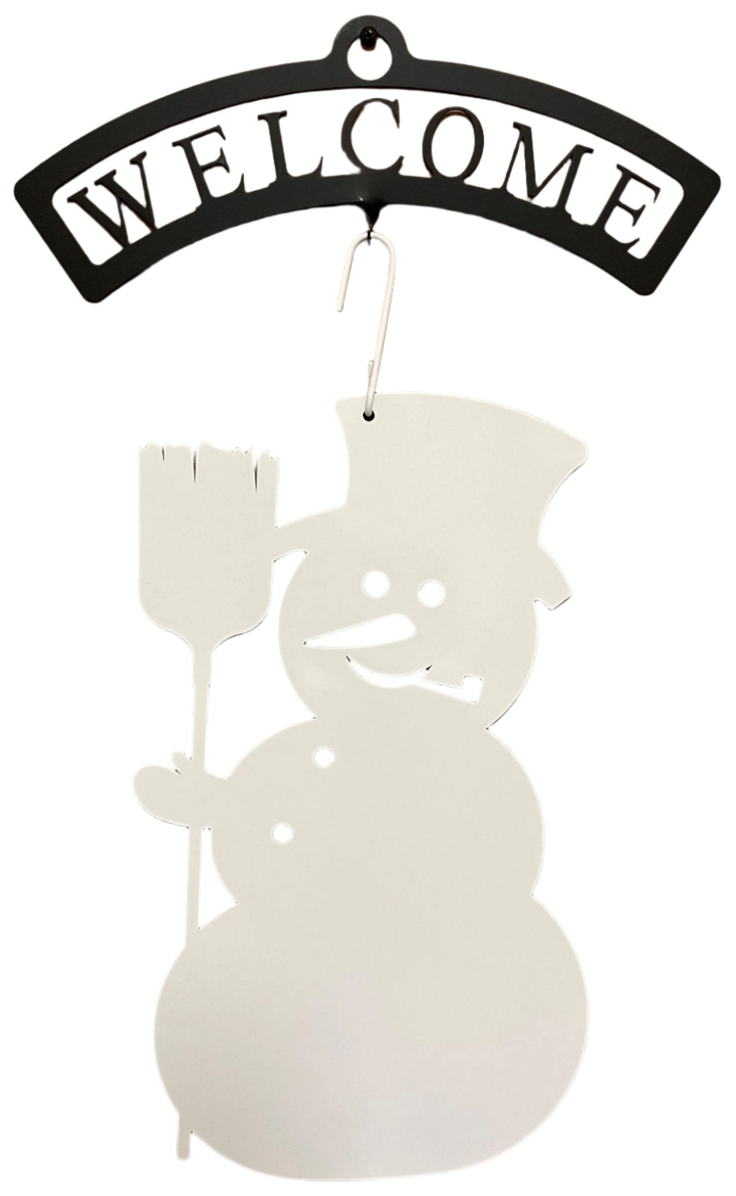 Wrought Iron Metal 18 Inch White Snowman Hanging Silhouette