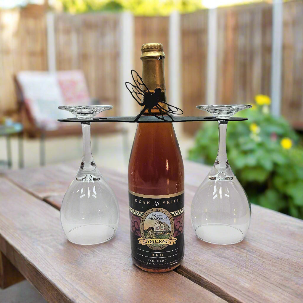 Wrought Iron Metal Dragonfly Wine Glass Holder