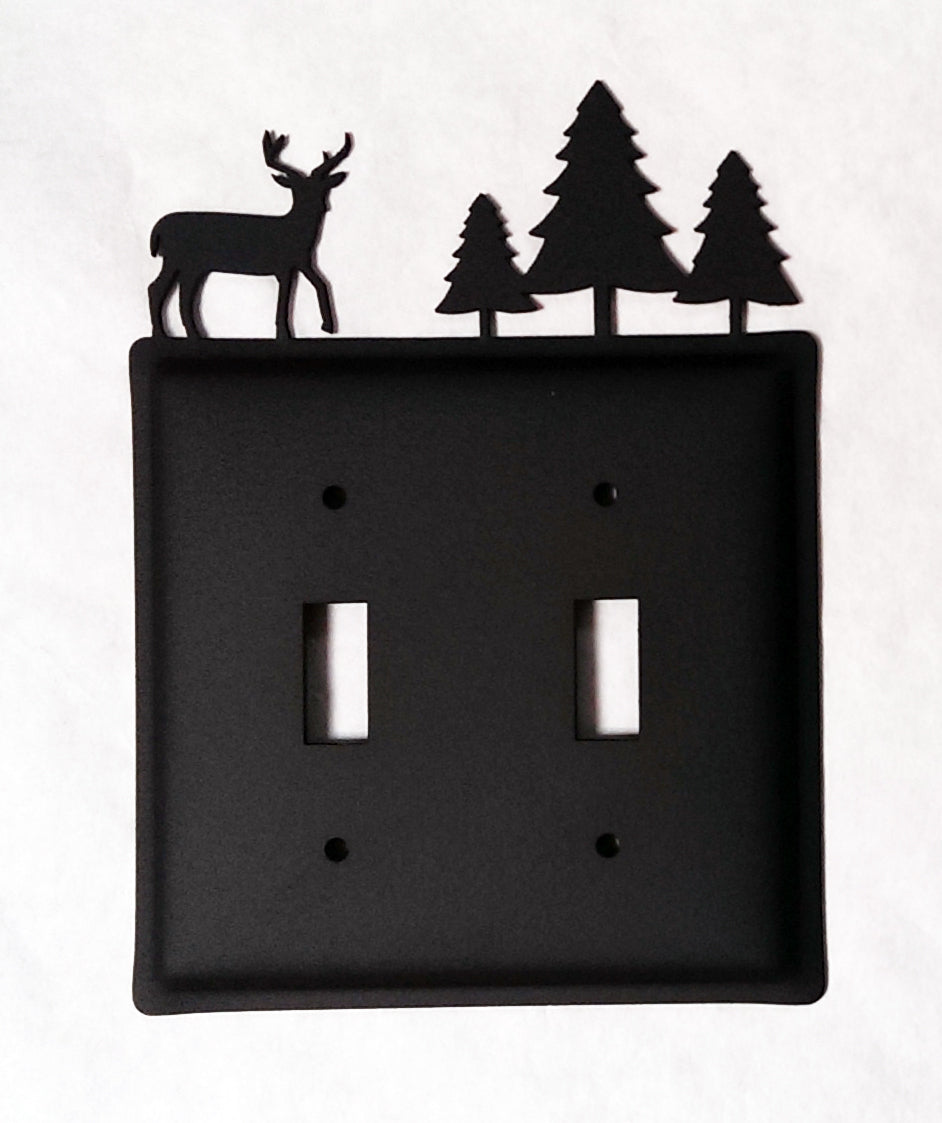 Wrought iron switch cover with double deer and trees design