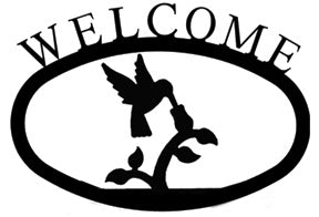 Wrought iron hummingbird welcome sign, small and decorative