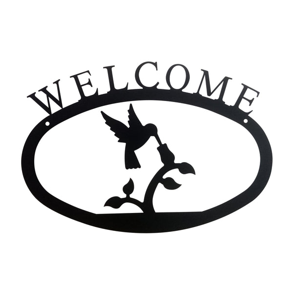 Wrought Iron Hummingbird Welcome Sign Large