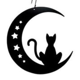 Wrought iron cat and moon hanging silhouette