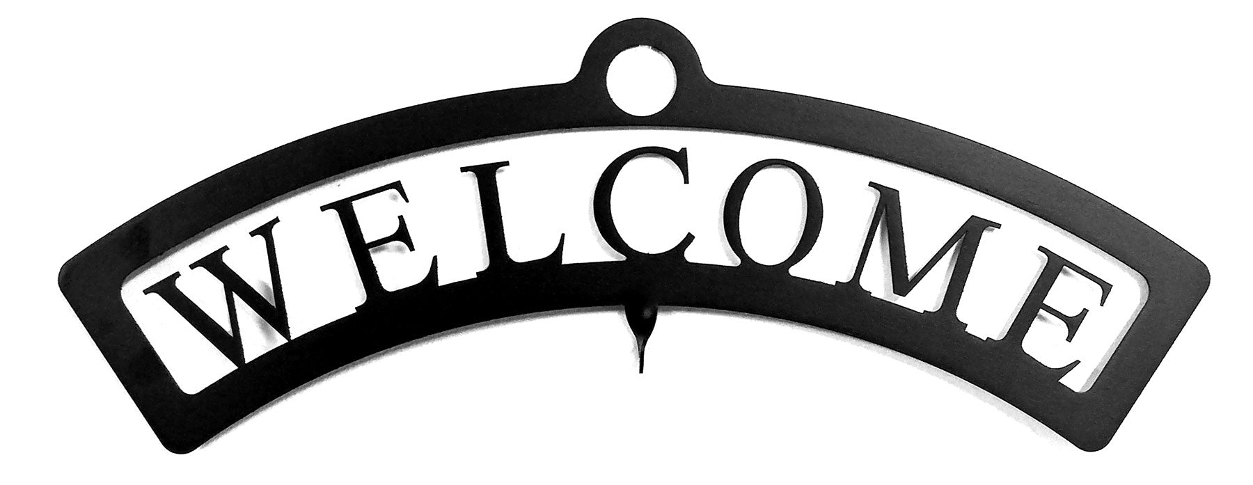 Black wrought iron welcome sign for hanging silhouettes