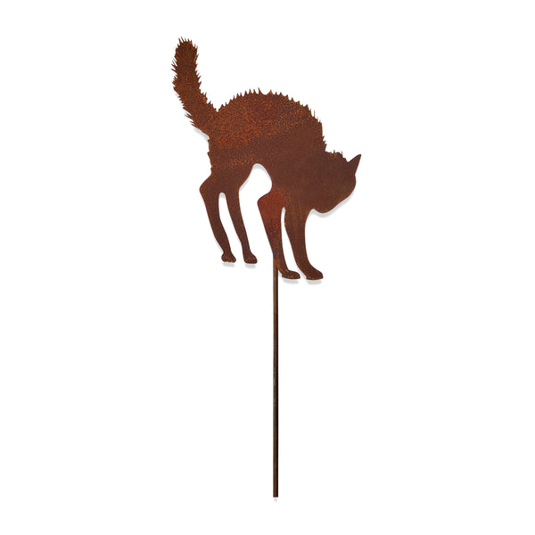Wrought Iron Scared Cat Rusted Garden Stake 36 Inches