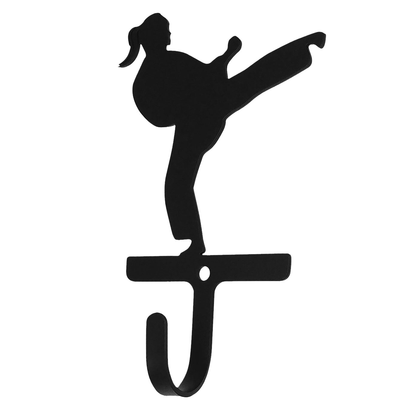 Wrought iron karate girl wall hook, small and durable.