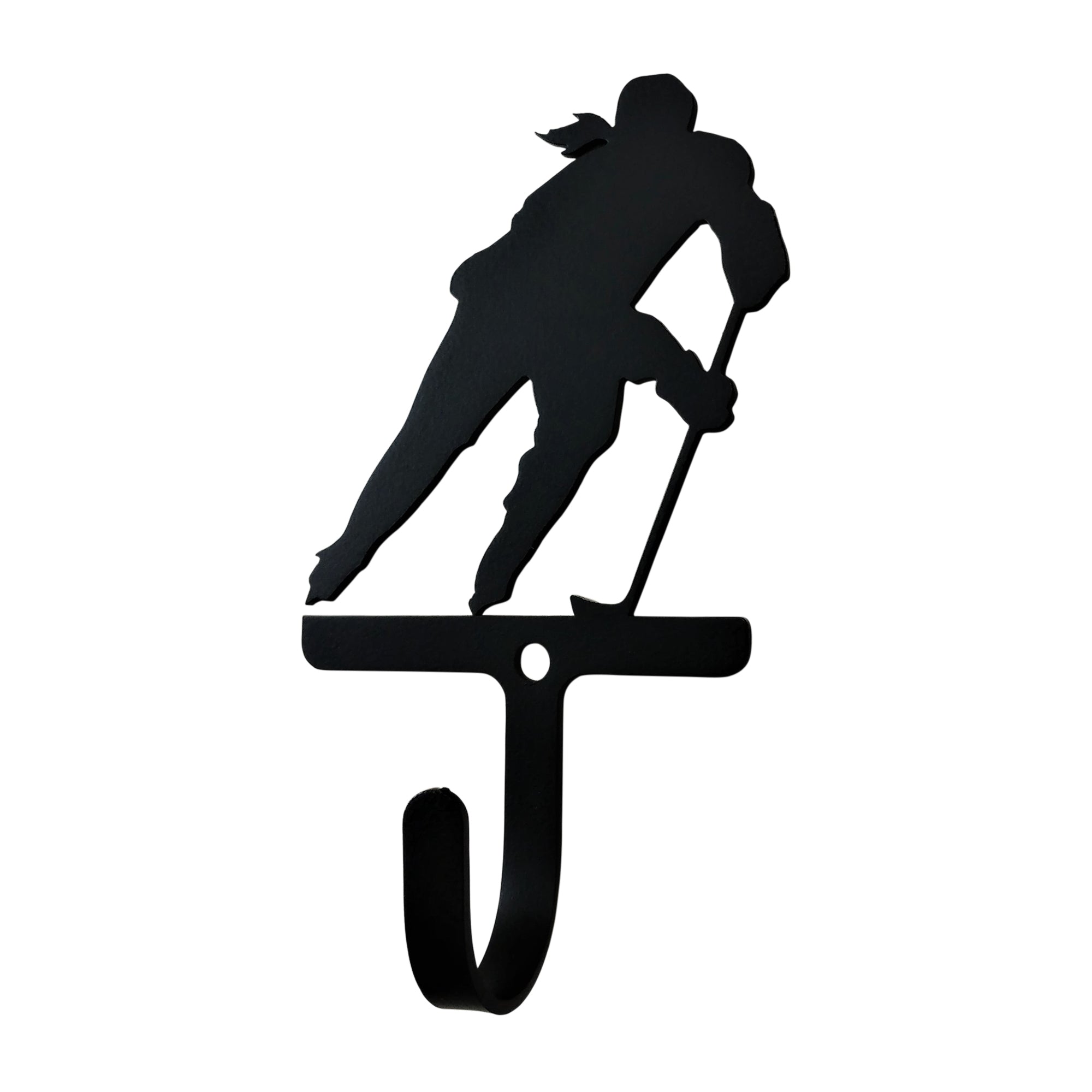 Wrought iron hockey player wall hook for storage