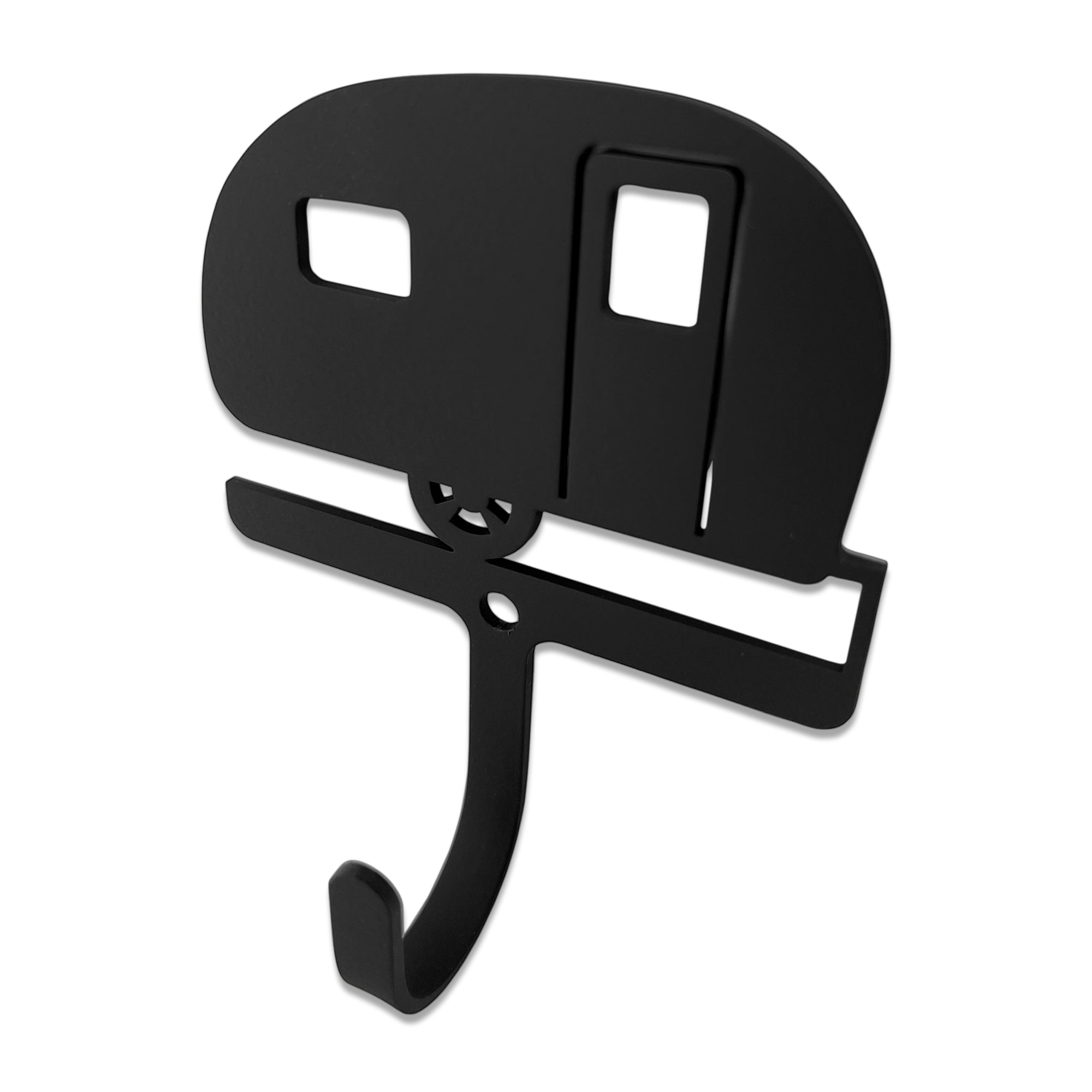 Wrought iron camper wall hook, decorative and durable.