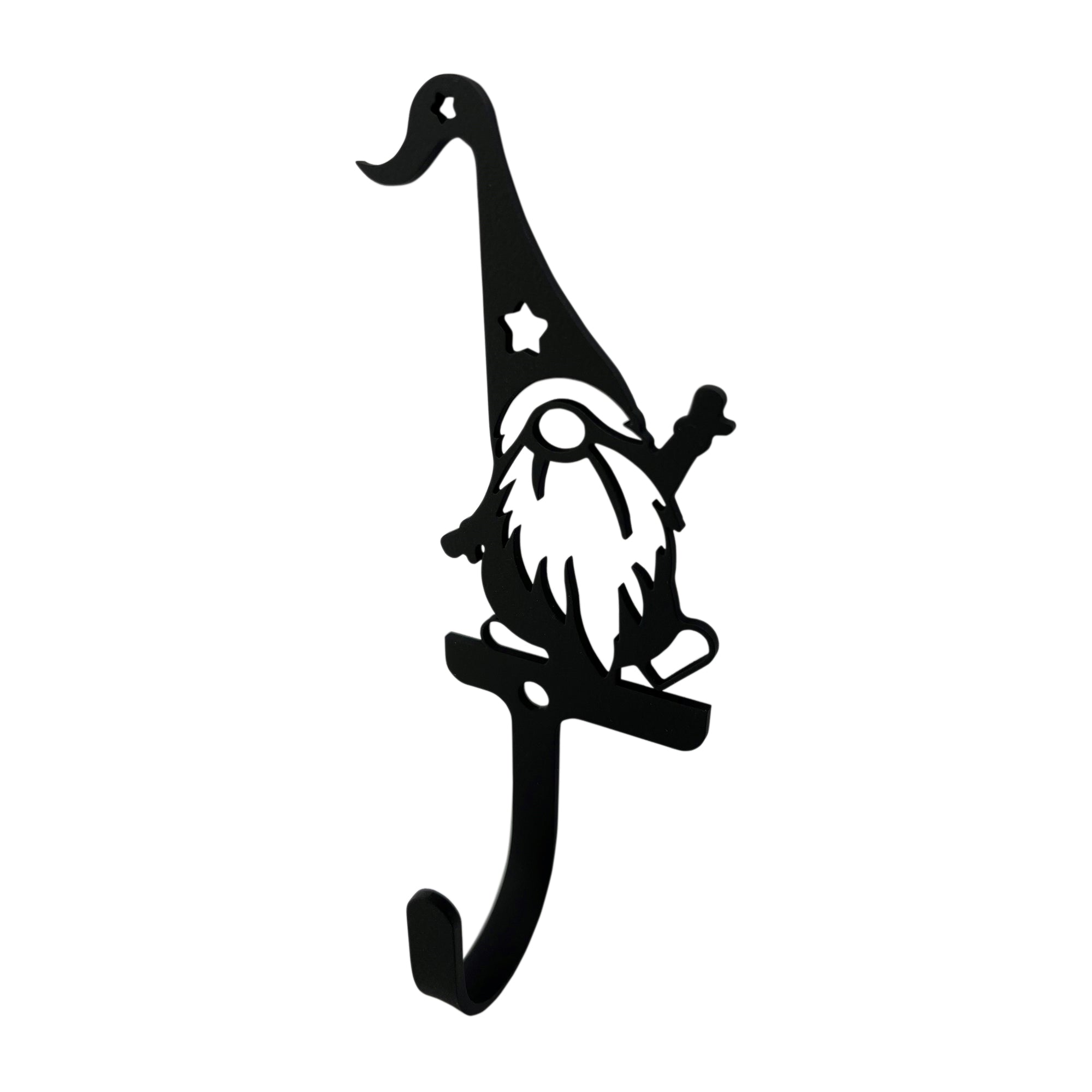 Decorative wrought iron gnome wall hook for home organization