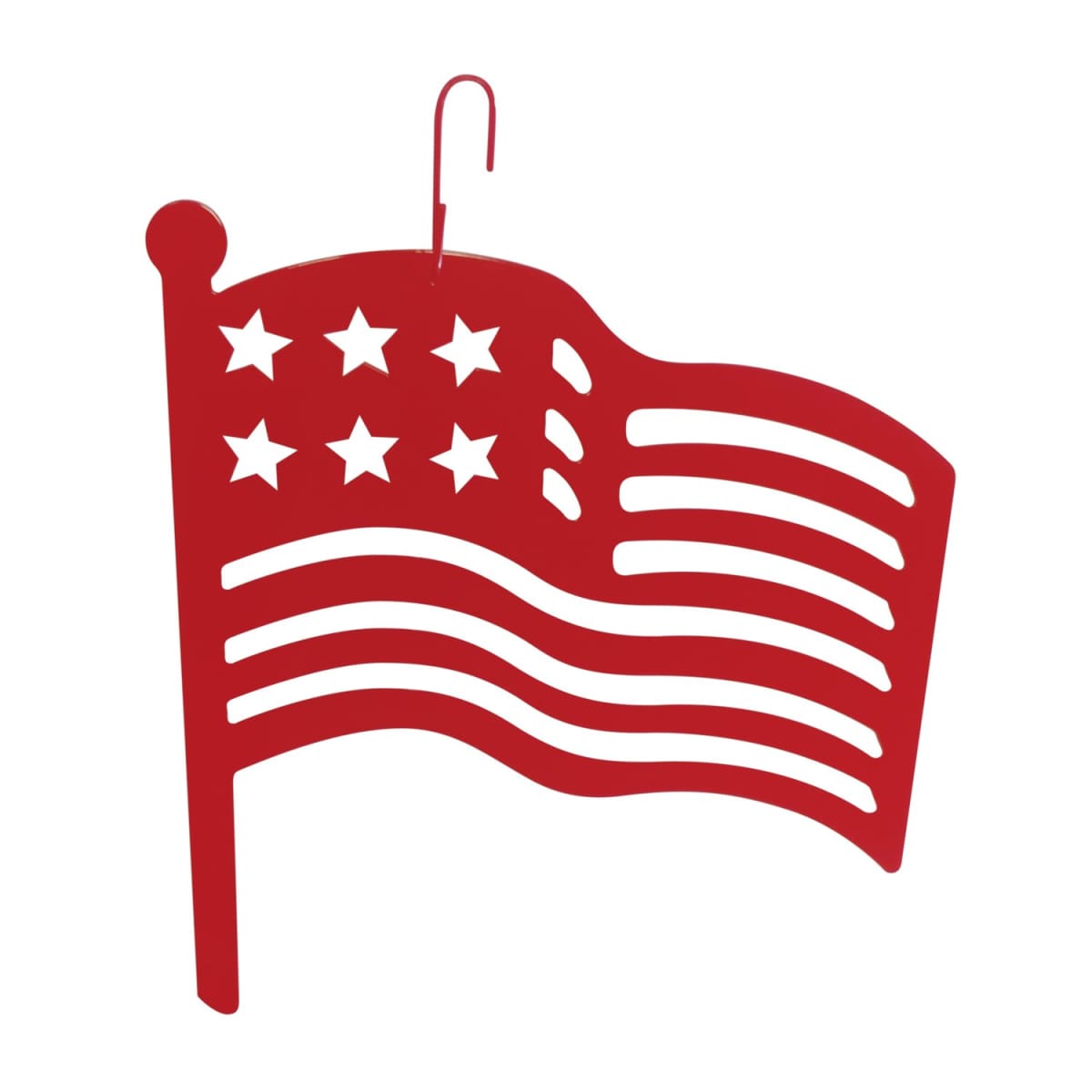 Red wrought iron American flag hanging silhouette, 16 inches