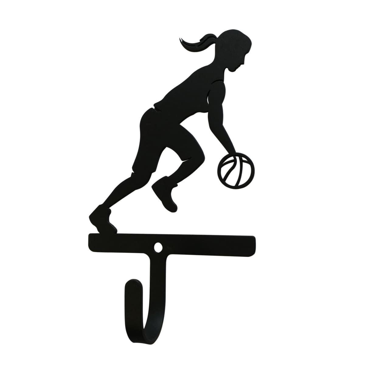 Wrought iron basketball wall hook with player silhouette