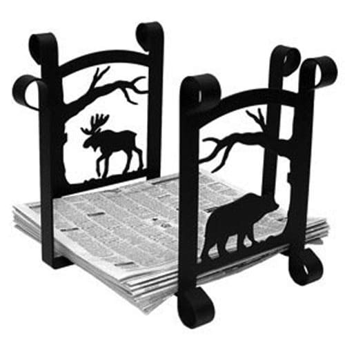 Wrought Iron Bear & Moose with Tree Magazine Storage Newspaper Rack magazine rack magazine storage