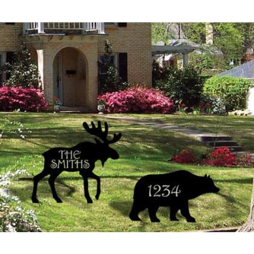 Wrought Iron Bear Personalized Lawn Plaque 12 Letters -Custom Made house signs lawn decor metal name