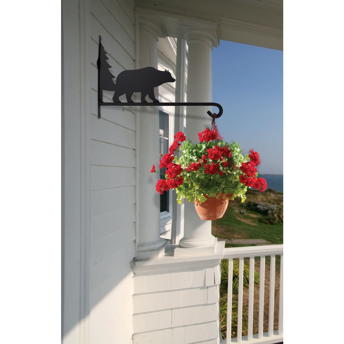 Wrought Iron Metal Bear & Pine Square Plant Hanger 12in