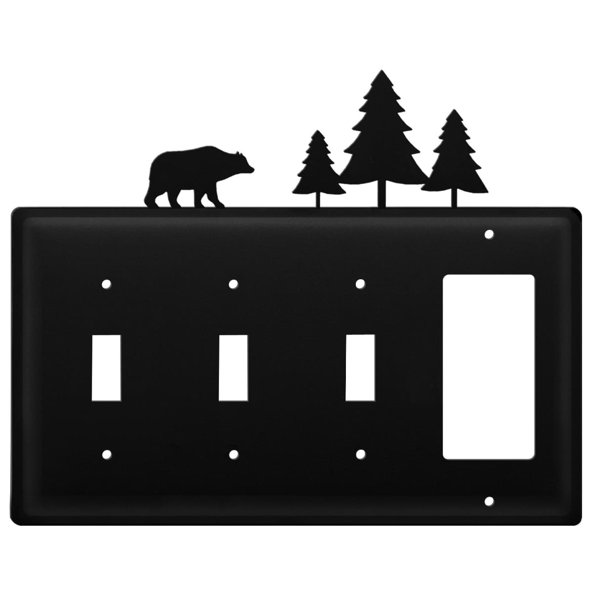 Wrought iron bear and pine trees triple switch GFCI cover