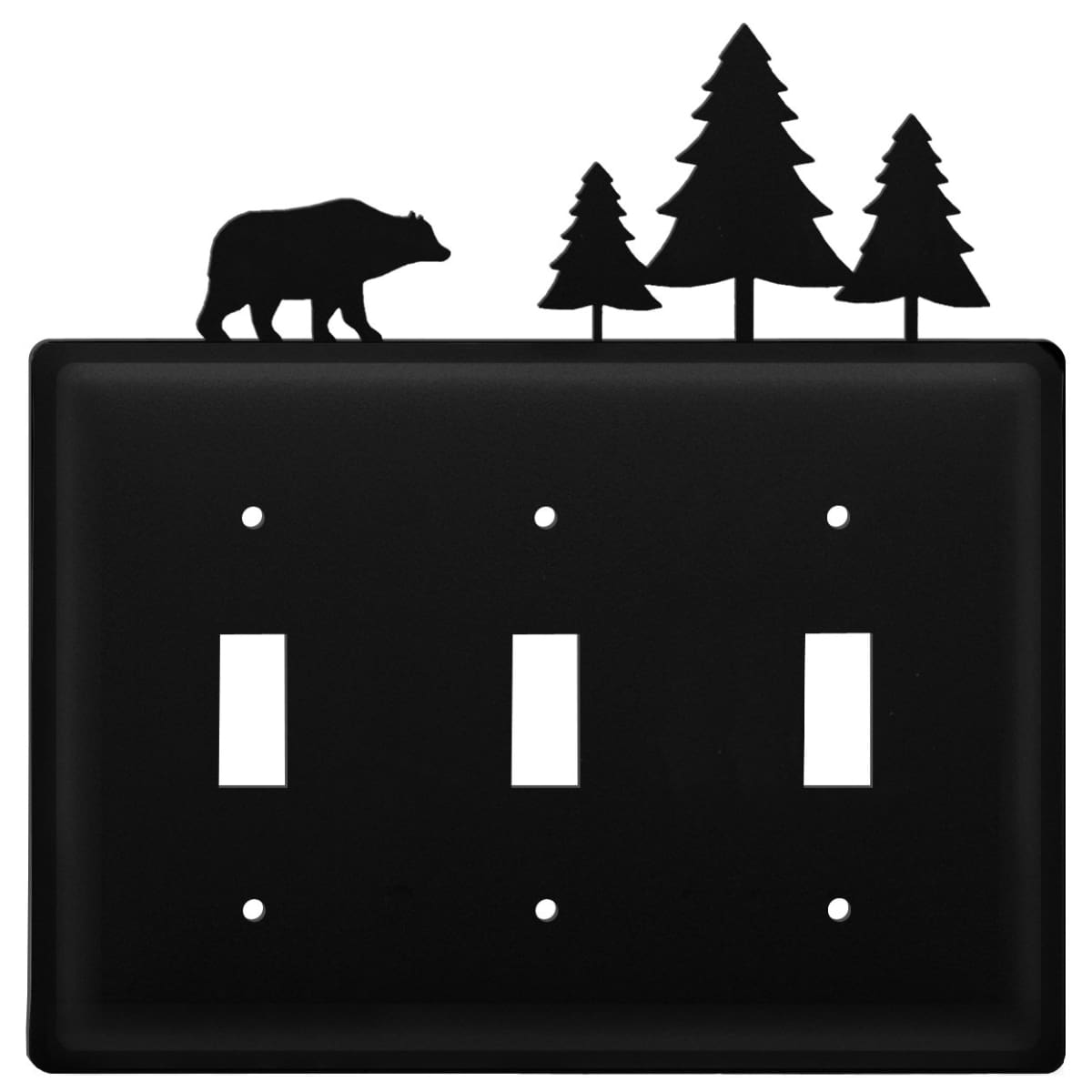 Wrought iron bear and pine triple switch cover