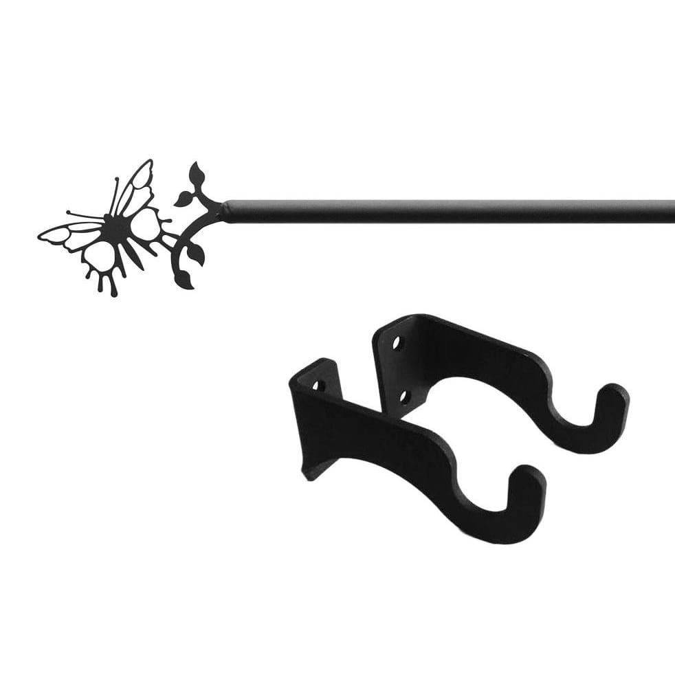 Wrought iron butterfly curtain rod with brackets