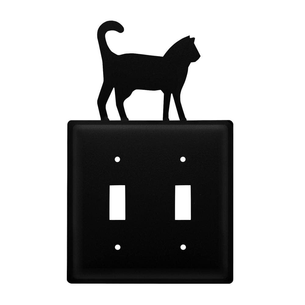 Wrought iron cat double switch cover, black finish