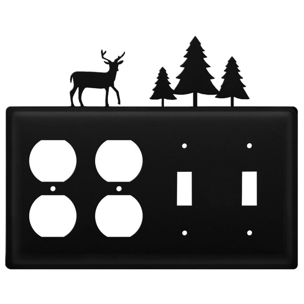Wrought Iron Deer Pine Trees Double Outlet Double Switch Cover light switch covers lightswitch