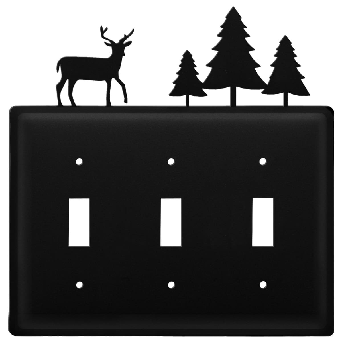 Wrought iron metal deer and pine triple switch cover