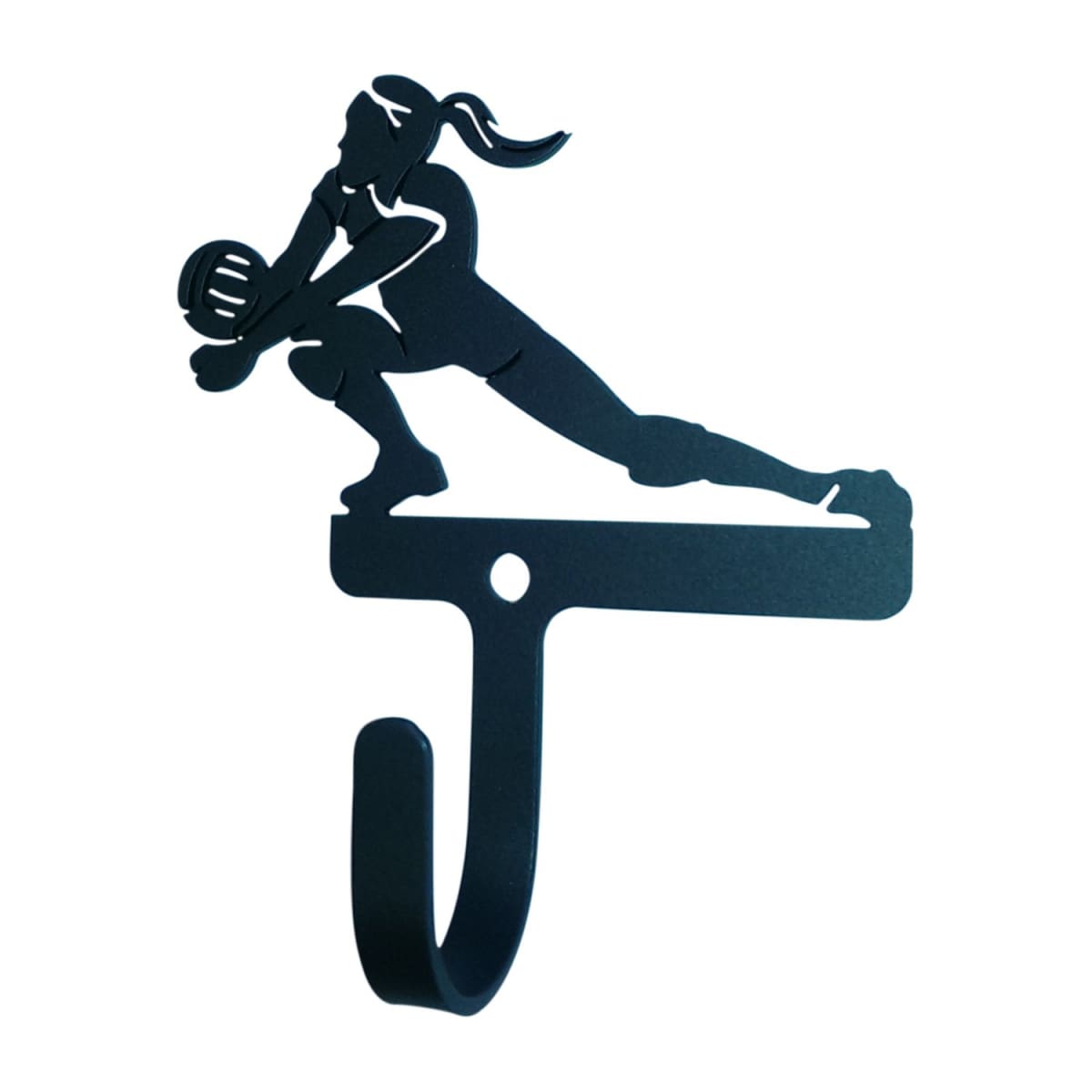 Decorative wrought iron volleyball wall hook, female player