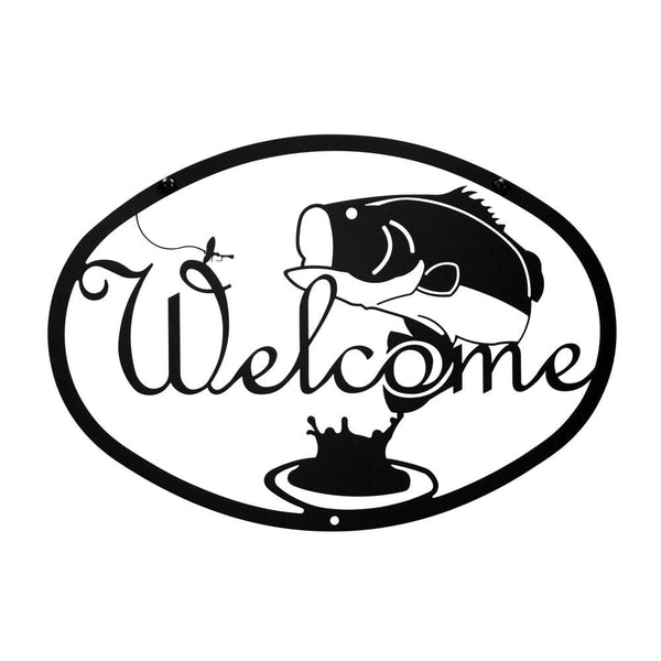 Wrought Iron Fishing Bass Welcome Home Sign Medium door signs outdoor signs welcome home sign
