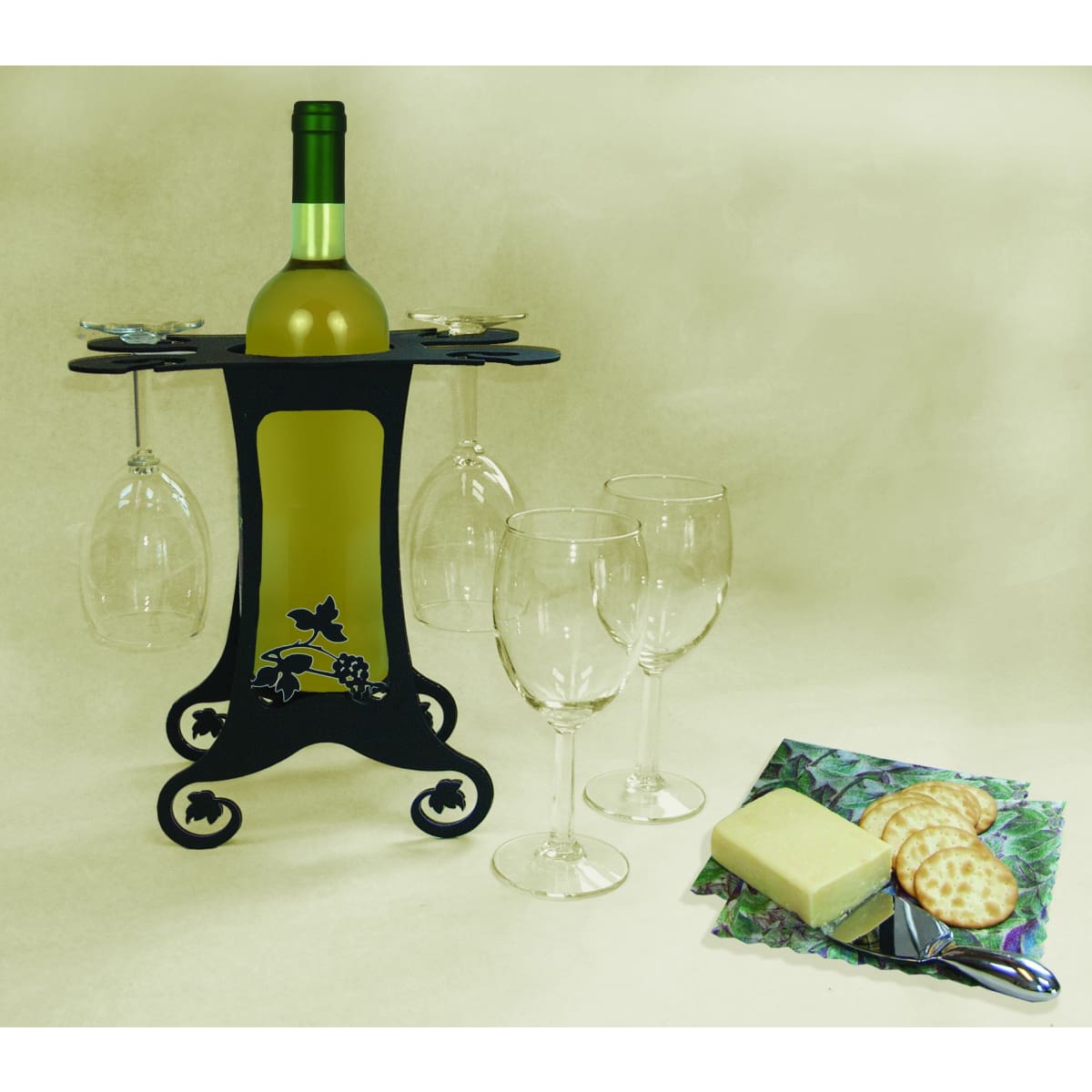 Wrought Iron Grapevine 4 Wine Glass Caddy wine bottle and glass holder wine bottle holder wine glass