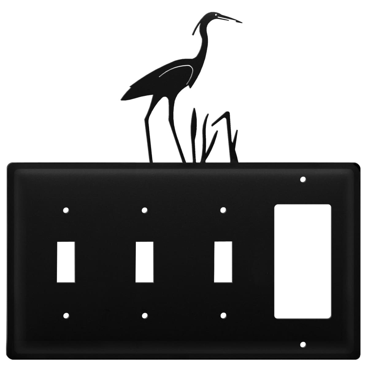 Wrought Iron Heron Triple Switch & GFCI new outlet cover Wrought Iron Heron Triple Switch & GFCI