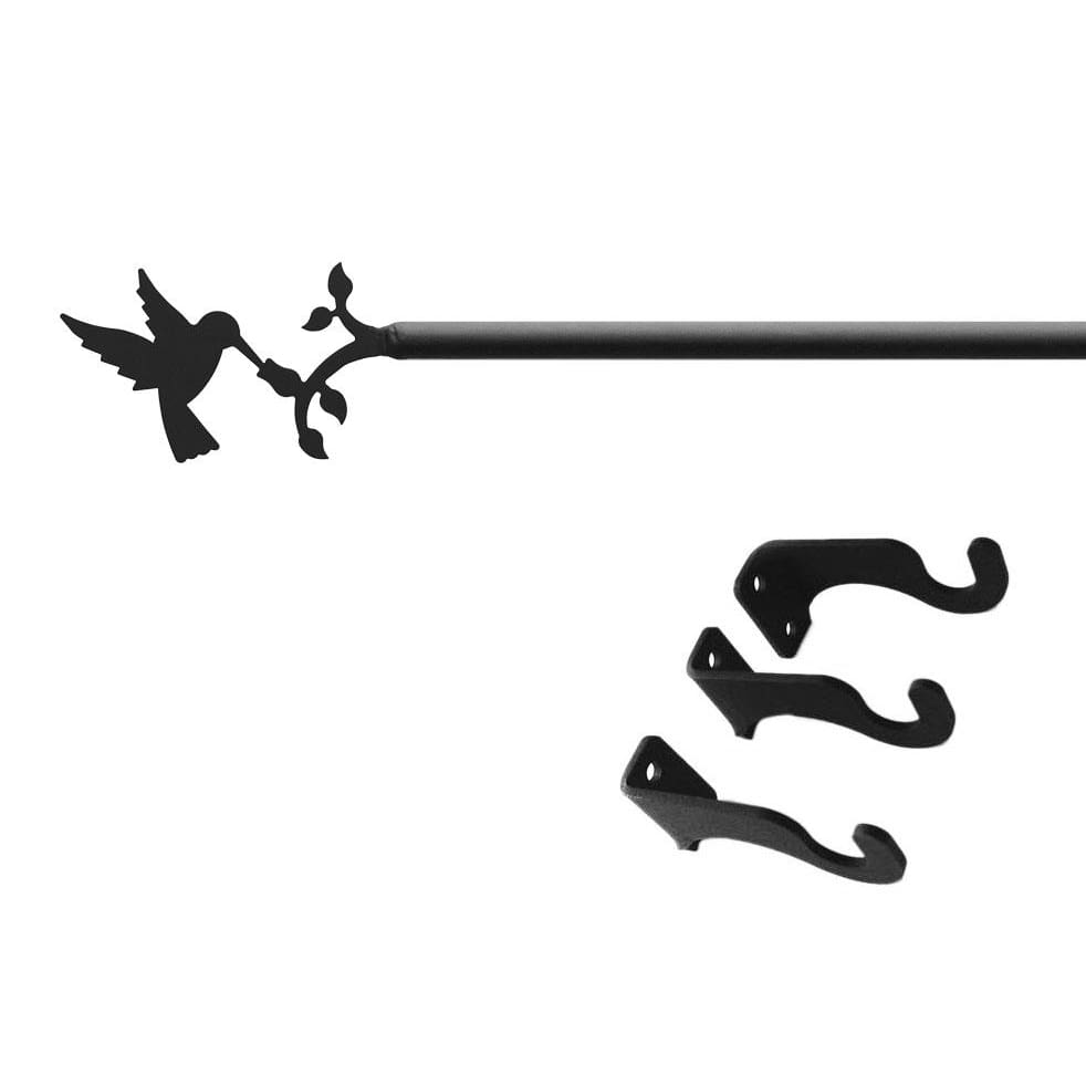 Hummingbird curtain rod with three mounting brackets