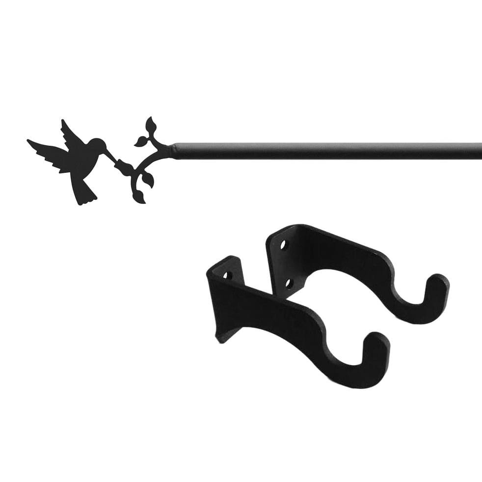 Wrought iron hummingbird curtain rod with brackets
