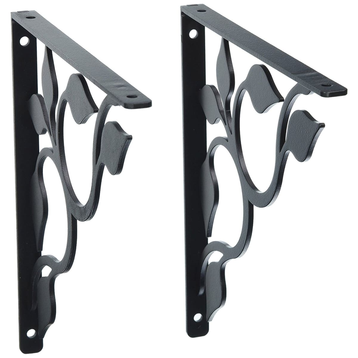 Wrought iron shelf brackets with leaf fan design