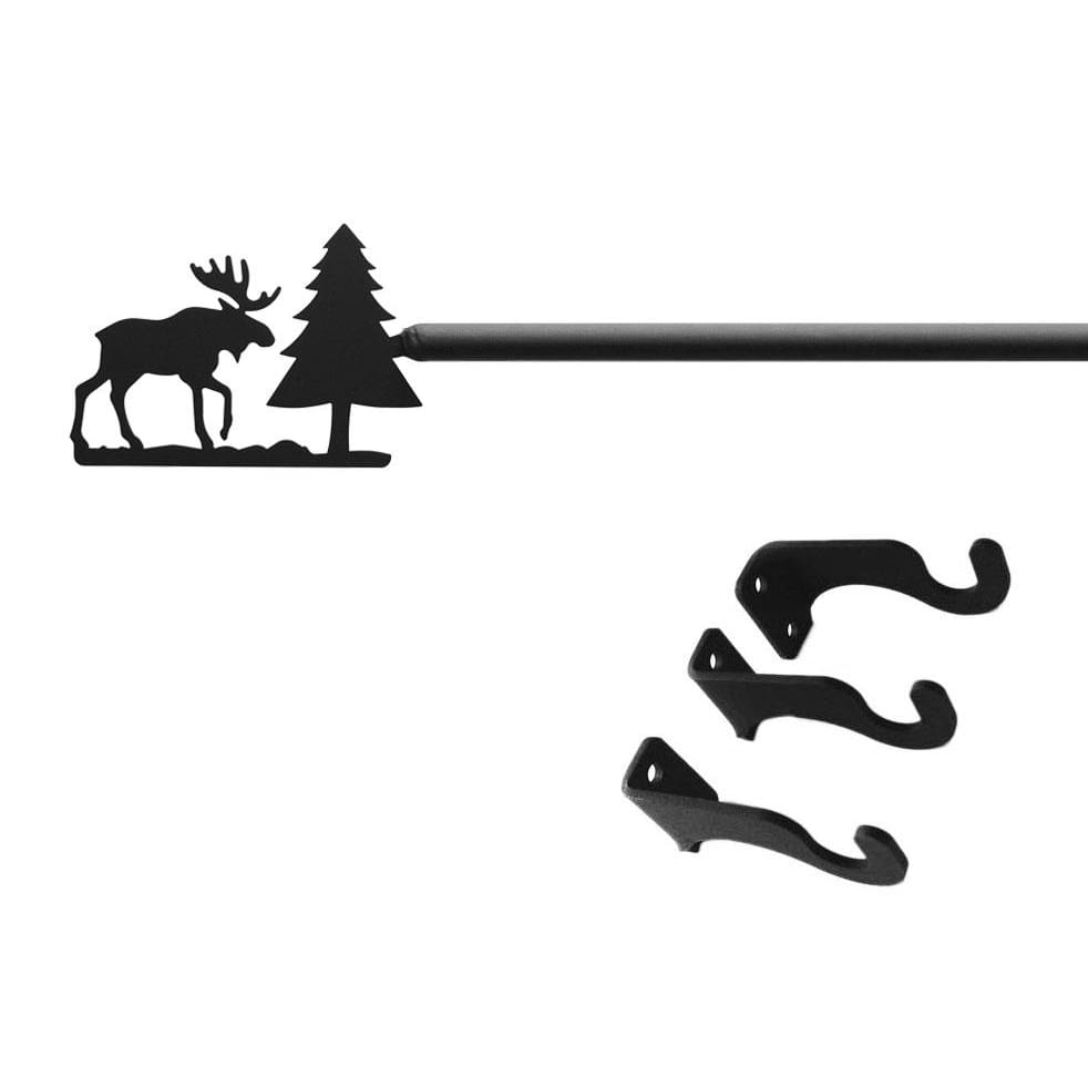 Wrought iron curtain rod with brackets and moose design