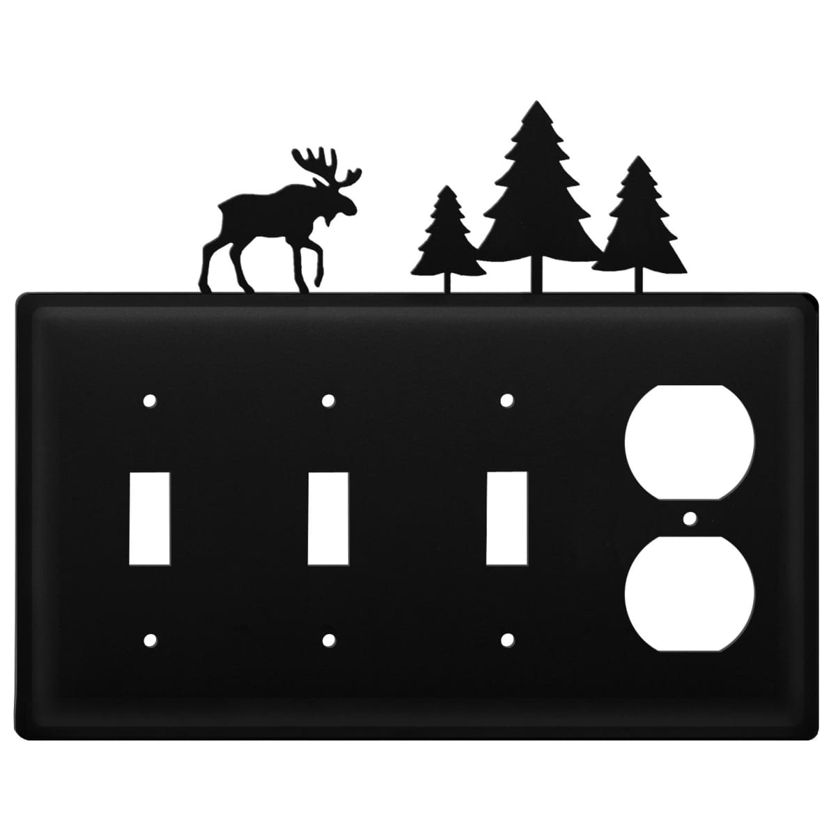 Wrought Iron Moose & Pine Trees Triple Switch & Single Outlet new outlet cover Wrought Iron Moose &