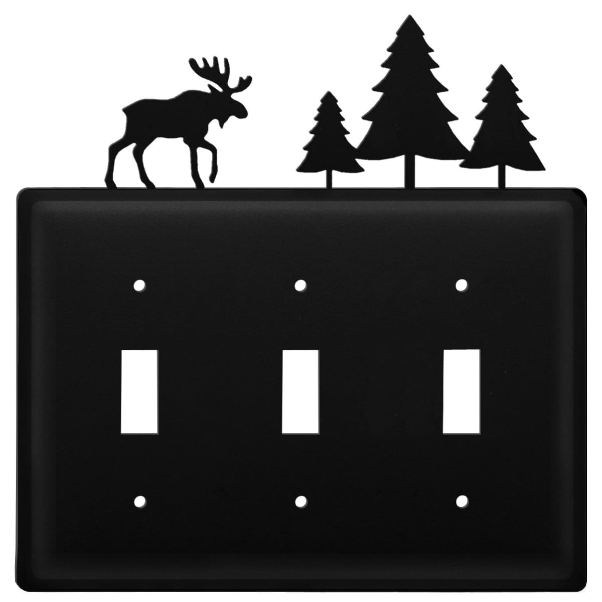 Wrought iron moose and tree triple switch cover