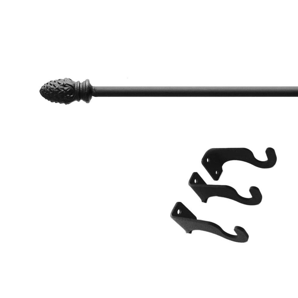 Remington curtain rod with three black iron brackets