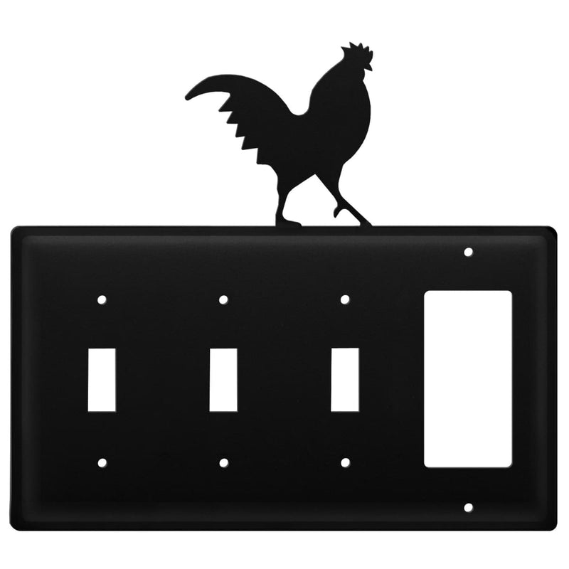Wrought Iron Rooster Triple Switch & GFCI new outlet cover Wrought Iron Rooster Triple Switch & GFCI