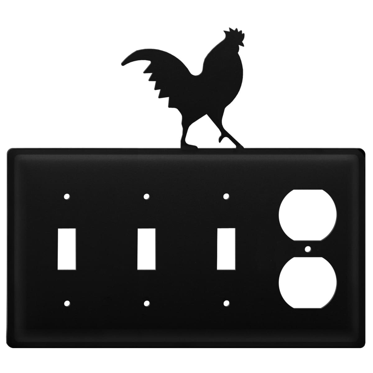 Wrought iron rooster triple switch and outlet cover