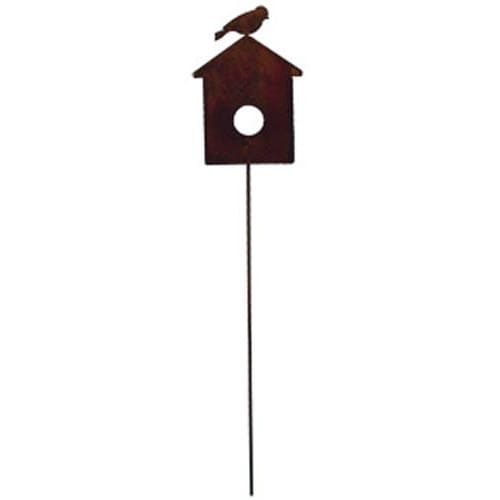 Wrought Iron Rusted Bird House Garden Stake 35 Inches garden art garden decor garden ornaments