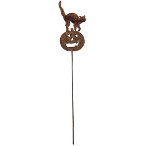 Wrought Iron Rusted Cat & Pumpkin Garden Stake 35 Inches Autumn Decorations garden art garden decor