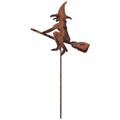 Wrought Iron Rusted Festive Witch Garden Stake 35 Inches Autumn Decorations garden art garden decor