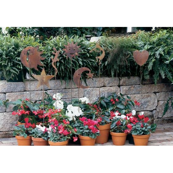 Wrought Iron Rusted Moon & Star Garden Stake 35 Inches garden art garden decor garden ornaments