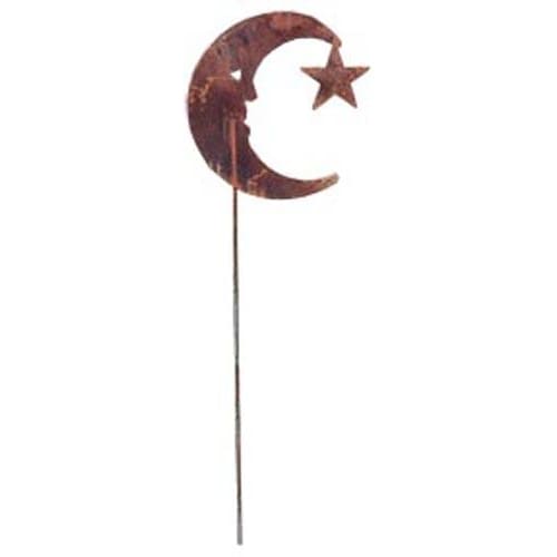 Wrought Iron Rusted Moon & Star Garden Stake 35 Inches garden art garden decor garden ornaments