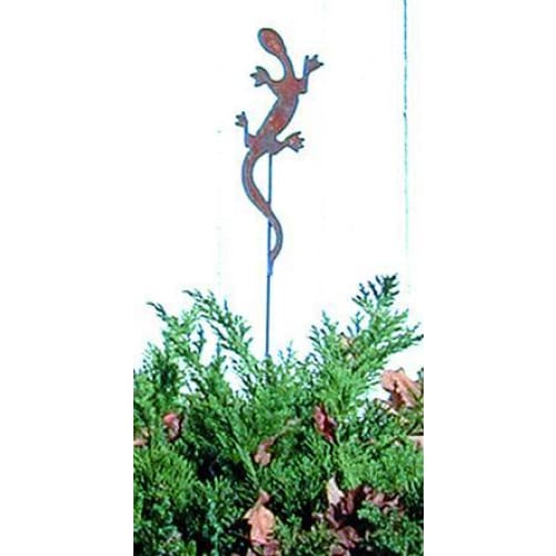 Wrought Iron Salamander Rusted Garden Stake 35 Inches garden art garden decor garden ornaments