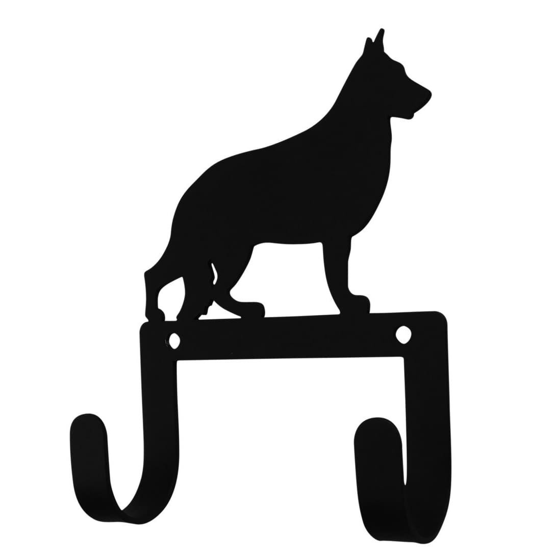 Wrought iron shepherd dog leash and collar wall hook