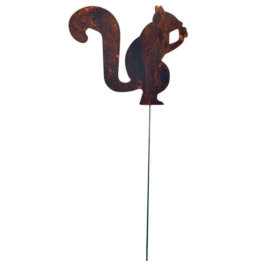 Wrought iron squirrel rusted garden stake