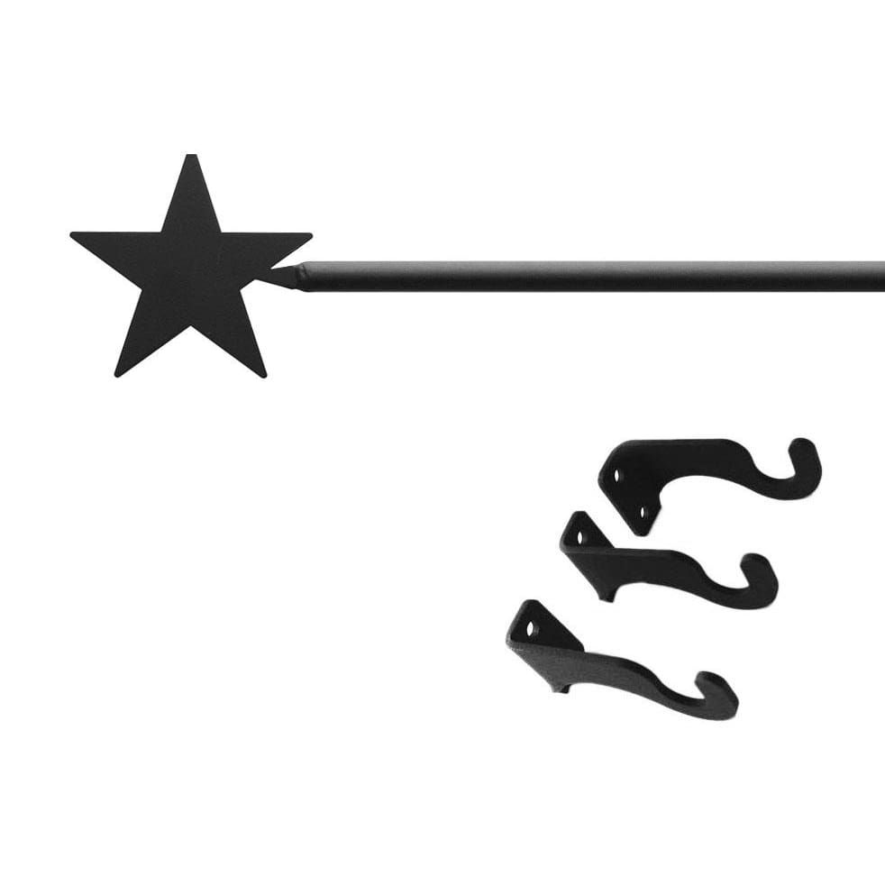 Wrought iron star curtain rod with three brackets