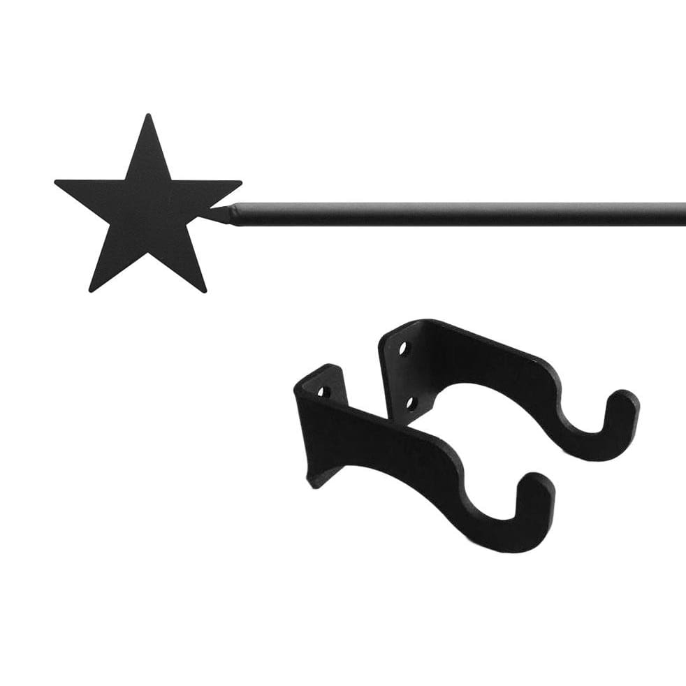 Wrought iron metal star curtain rod with brackets