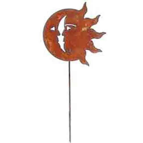 Wrought Iron Sun & Moon Rusted Garden Stake 35 Inches garden art garden decor garden ornaments